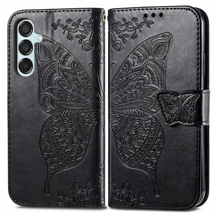 For Samsung Galaxy M15 5G Case Butterfly Pattern PU Leather Hand Strap Wallet Purse Phone Cover