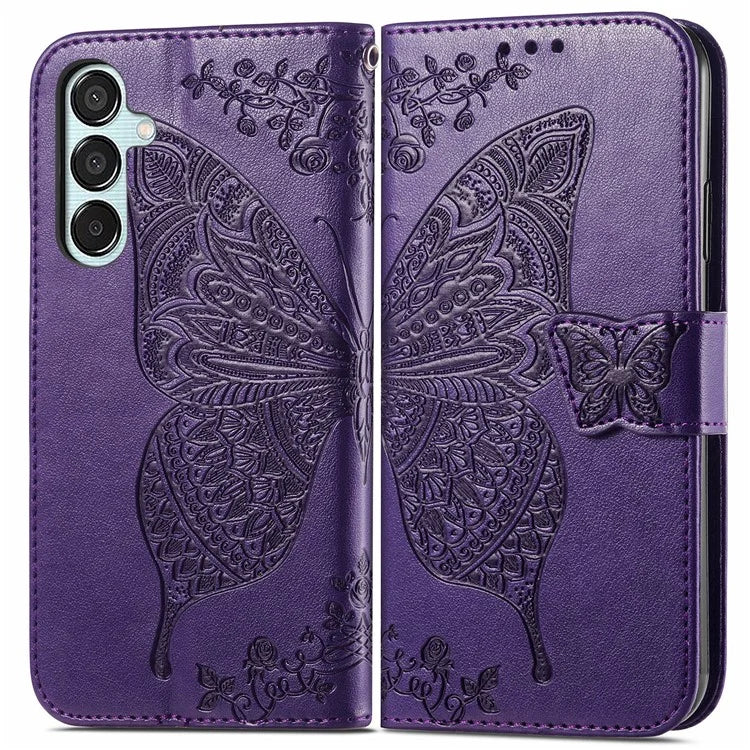 For Samsung Galaxy M15 5G Case Butterfly Pattern PU Leather Hand Strap Wallet Purse Phone Cover