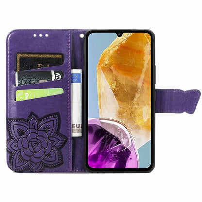For Samsung Galaxy M15 5G Case Butterfly Pattern PU Leather Hand Strap Wallet Purse Phone Cover
