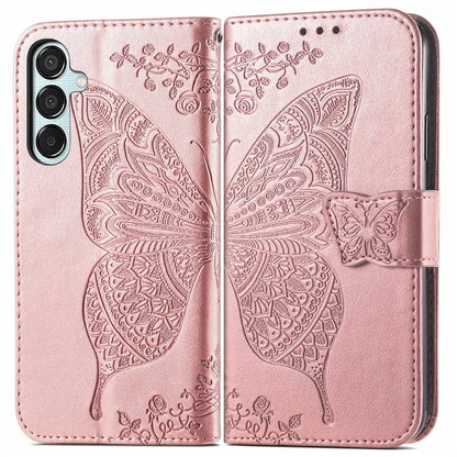 For Samsung Galaxy M15 5G Case Butterfly Pattern PU Leather Hand Strap Wallet Purse Phone Cover