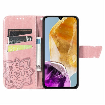 For Samsung Galaxy M15 5G Case Butterfly Pattern PU Leather Hand Strap Wallet Purse Phone Cover