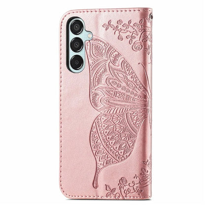 For Samsung Galaxy M15 5G Case Butterfly Pattern PU Leather Hand Strap Wallet Purse Phone Cover
