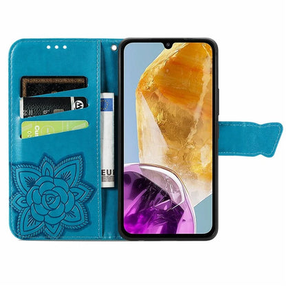 For Samsung Galaxy M15 5G Case Butterfly Pattern PU Leather Hand Strap Wallet Purse Phone Cover
