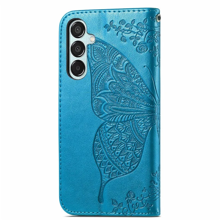 For Samsung Galaxy M15 5G Case Butterfly Pattern PU Leather Hand Strap Wallet Purse Phone Cover