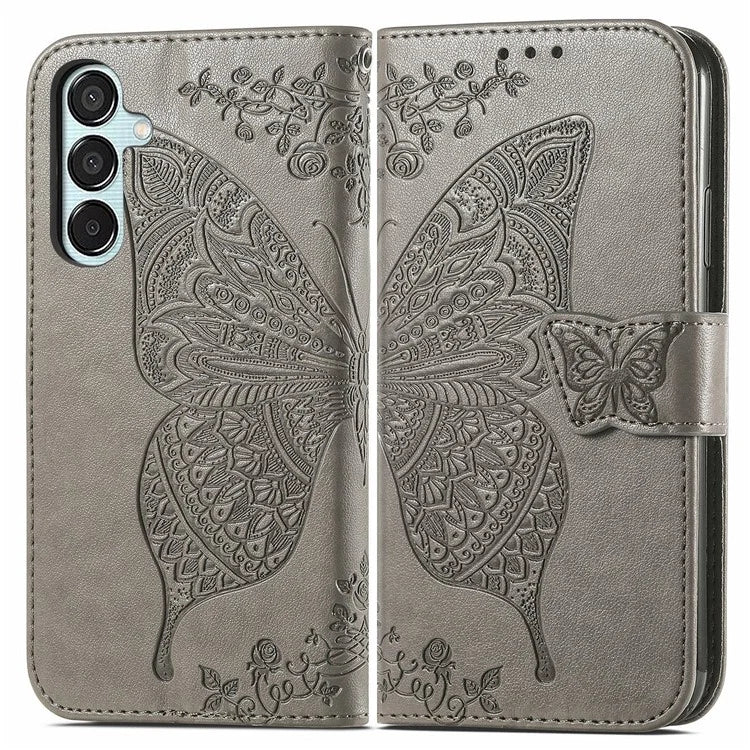 For Samsung Galaxy M15 5G Case Butterfly Pattern PU Leather Hand Strap Wallet Purse Phone Cover