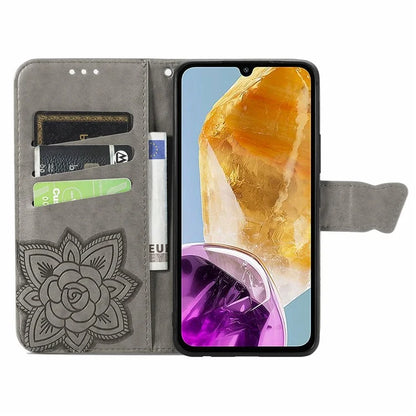 For Samsung Galaxy M15 5G Case Butterfly Pattern PU Leather Hand Strap Wallet Purse Phone Cover
