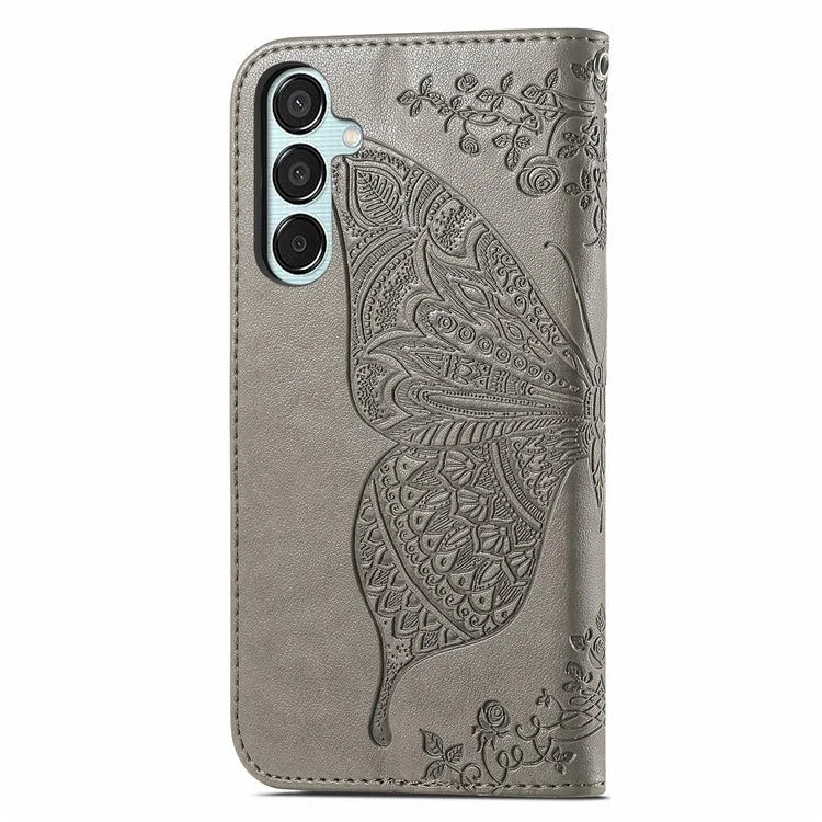 For Samsung Galaxy M15 5G Case Butterfly Pattern PU Leather Hand Strap Wallet Purse Phone Cover