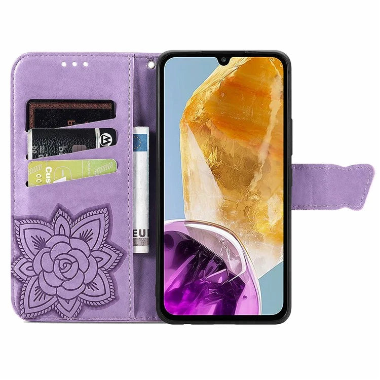 For Samsung Galaxy M15 5G Case Butterfly Pattern PU Leather Hand Strap Wallet Purse Phone Cover