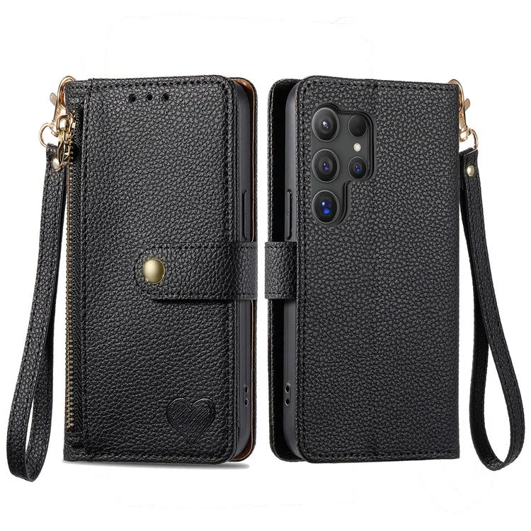 For Samsung Galaxy S24 Ultra RFID Blocking Case Zipper Pocket PU+TPU Phone Cover