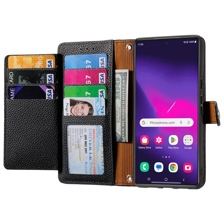 For Samsung Galaxy S24 Ultra RFID Blocking Case Zipper Pocket PU+TPU Phone Cover