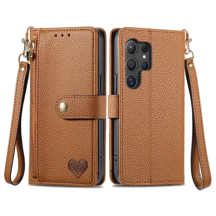 For Samsung Galaxy S24 Ultra RFID Blocking Case Zipper Pocket PU+TPU Phone Cover