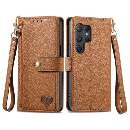 For Samsung Galaxy S24 Ultra RFID Blocking Case Zipper Pocket PU+TPU Phone Cover