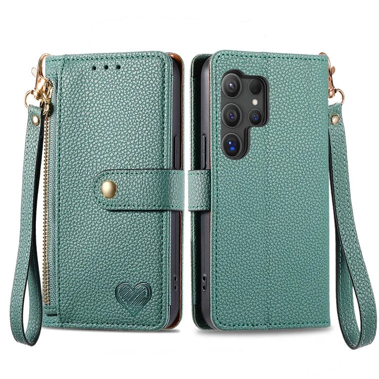 For Samsung Galaxy S24 Ultra RFID Blocking Case Zipper Pocket PU+TPU Phone Cover