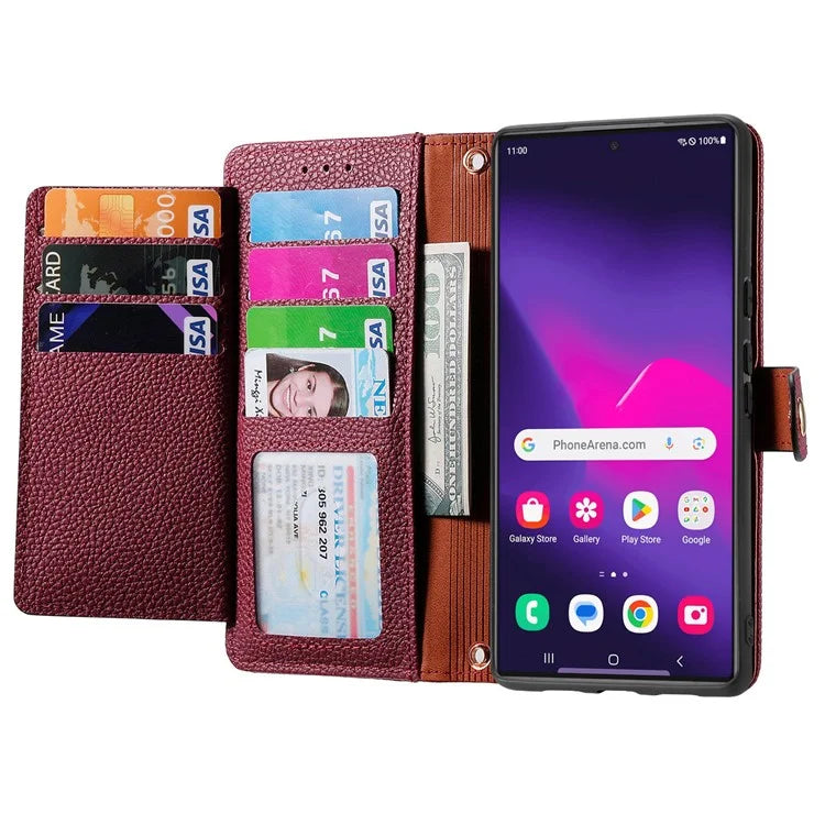For Samsung Galaxy S24 Ultra RFID Blocking Case Zipper Pocket PU+TPU Phone Cover