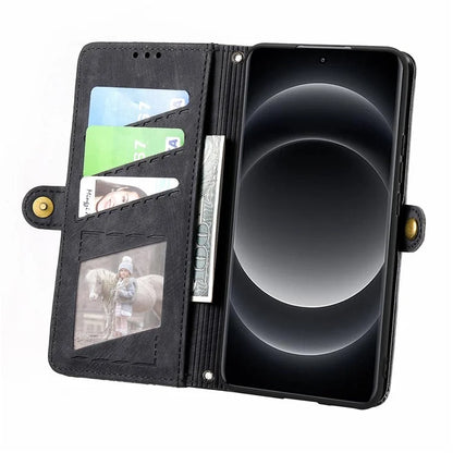 For Xiaomi 14 Ultra Leather Case Zipper Pocket Wallet  Geometry Phone Cover with Strap