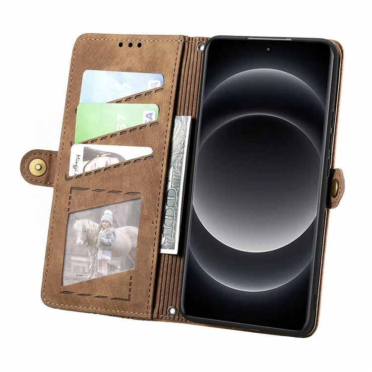 For Xiaomi 14 Ultra Leather Case Zipper Pocket Wallet  Geometry Phone Cover with Strap