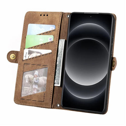 For Xiaomi 14 Ultra Leather Case Zipper Pocket Wallet  Geometry Phone Cover with Strap