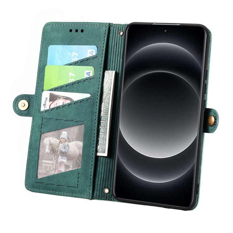 For Xiaomi 14 Ultra Leather Case Zipper Pocket Wallet  Geometry Phone Cover with Strap