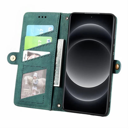 For Xiaomi 14 Ultra Leather Case Zipper Pocket Wallet  Geometry Phone Cover with Strap