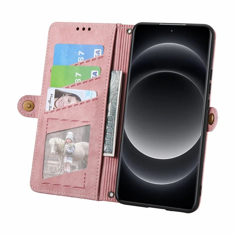 For Xiaomi 14 Ultra Leather Case Zipper Pocket Wallet  Geometry Phone Cover with Strap
