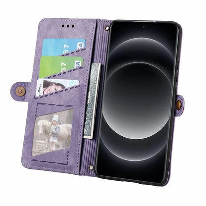 For Xiaomi 14 Ultra Leather Case Zipper Pocket Wallet  Geometry Phone Cover with Strap