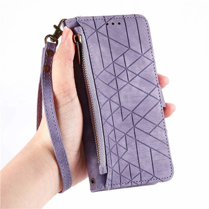 For Xiaomi 14 Ultra Leather Case Zipper Pocket Wallet  Geometry Phone Cover with Strap