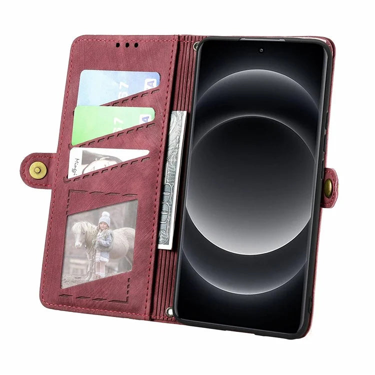 For Xiaomi 14 Ultra Leather Case Zipper Pocket Wallet  Geometry Phone Cover with Strap