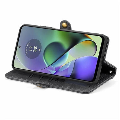 For Motorola Moto G54 5G Leather Case Zipper Pocket Wallet Geometry Flip Phone Cover