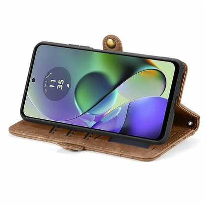 For Motorola Moto G54 5G Leather Case Zipper Pocket Wallet Geometry Flip Phone Cover