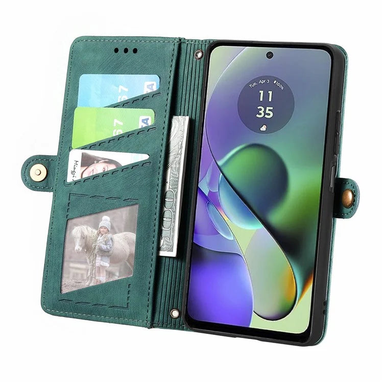 For Motorola Moto G54 5G Leather Case Zipper Pocket Wallet Geometry Flip Phone Cover