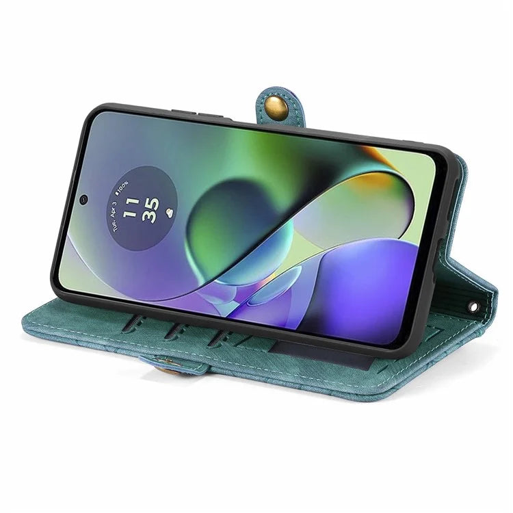 For Motorola Moto G54 5G Leather Case Zipper Pocket Wallet Geometry Flip Phone Cover