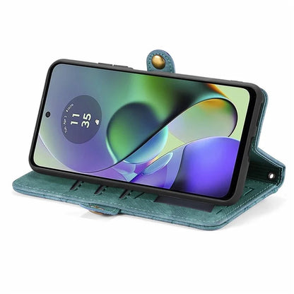 For Motorola Moto G54 5G Leather Case Zipper Pocket Wallet Geometry Flip Phone Cover