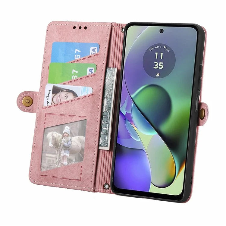 For Motorola Moto G54 5G Leather Case Zipper Pocket Wallet Geometry Flip Phone Cover