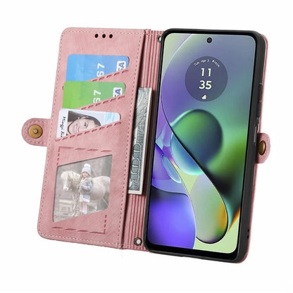 For Motorola Moto G54 5G Leather Case Zipper Pocket Wallet Geometry Flip Phone Cover