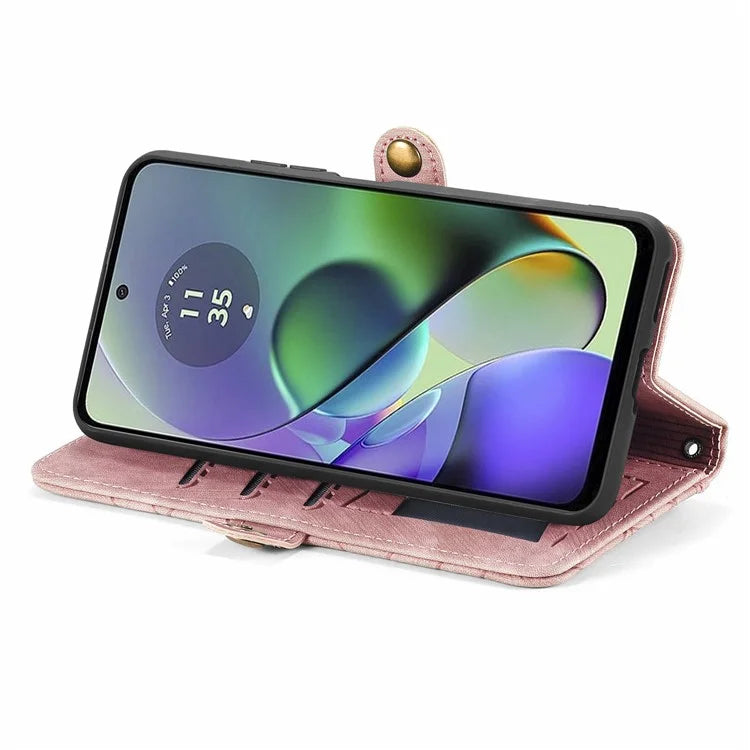 For Motorola Moto G54 5G Leather Case Zipper Pocket Wallet Geometry Flip Phone Cover