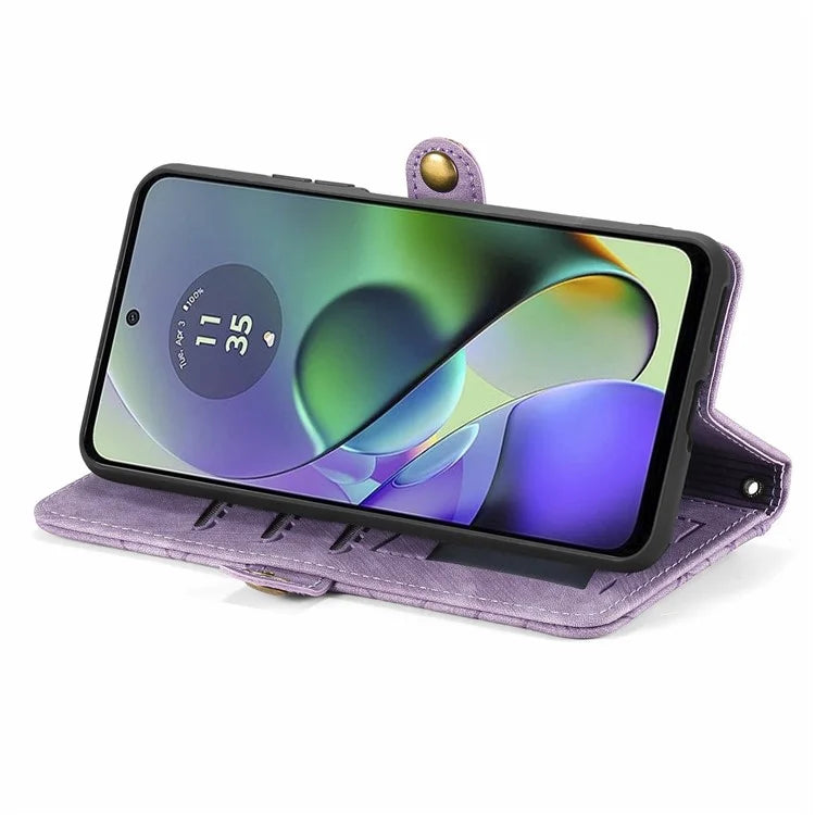 For Motorola Moto G54 5G Leather Case Zipper Pocket Wallet Geometry Flip Phone Cover