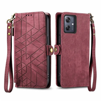 For Motorola Moto G54 5G Leather Case Zipper Pocket Wallet Geometry Flip Phone Cover