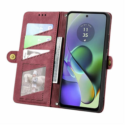 For Motorola Moto G54 5G Leather Case Zipper Pocket Wallet Geometry Flip Phone Cover