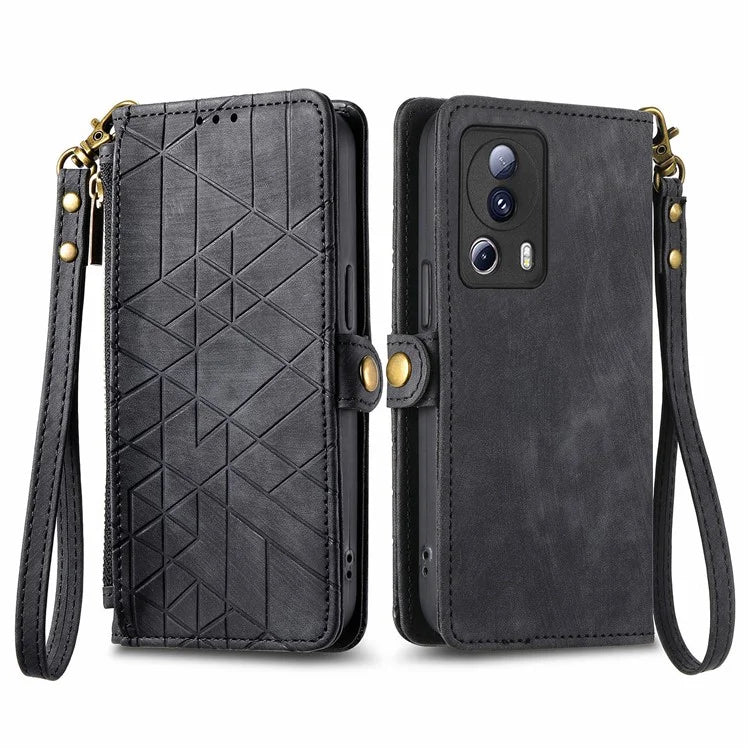 For Xiaomi 13 Lite / Civi 2 5G Case Zipper Wallet Leather Geometry Phone Cover