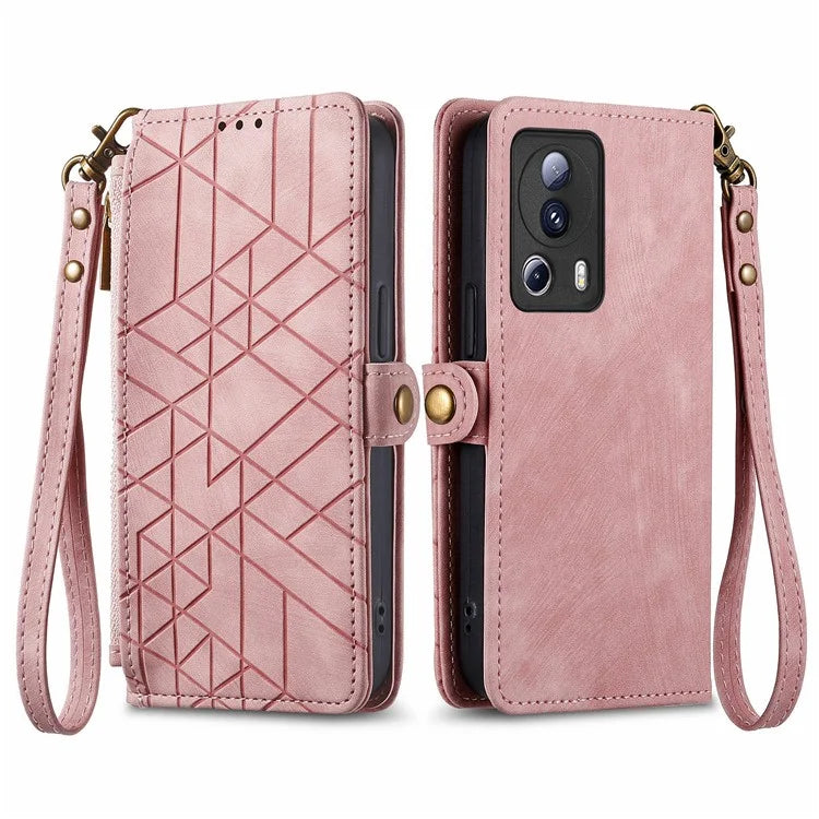 For Xiaomi 13 Lite / Civi 2 5G Case Zipper Wallet Leather Geometry Phone Cover