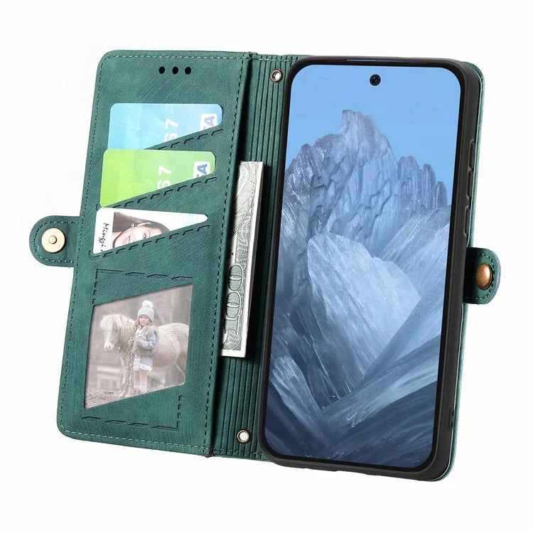 Leather Case for Google Pixel 9 / Pixel 9 Pro Zipper Pocket Wallet Geometry Flip Phone Cover
