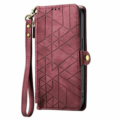 Leather Case for Google Pixel 9 / Pixel 9 Pro Zipper Pocket Wallet Geometry Flip Phone Cover