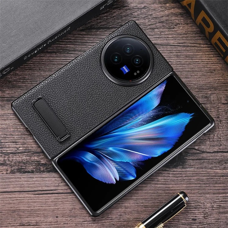 For vivo X Fold3 Phone Cover PC+PU Leather Hidden Kickstand Back Case