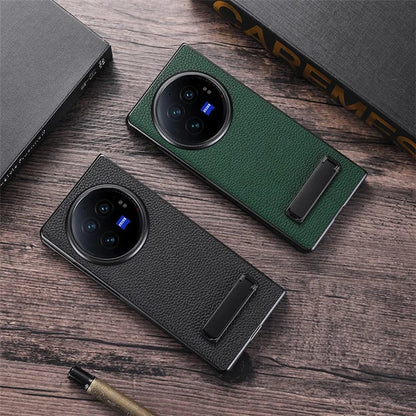 For vivo X Fold3 Phone Cover PC+PU Leather Hidden Kickstand Back Case