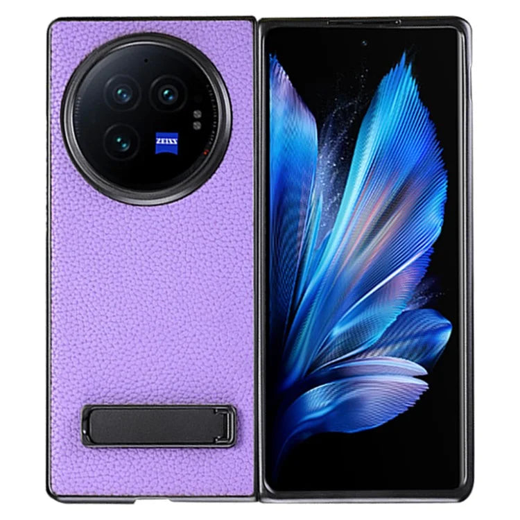 For vivo X Fold3 Phone Cover PC+PU Leather Hidden Kickstand Back Case
