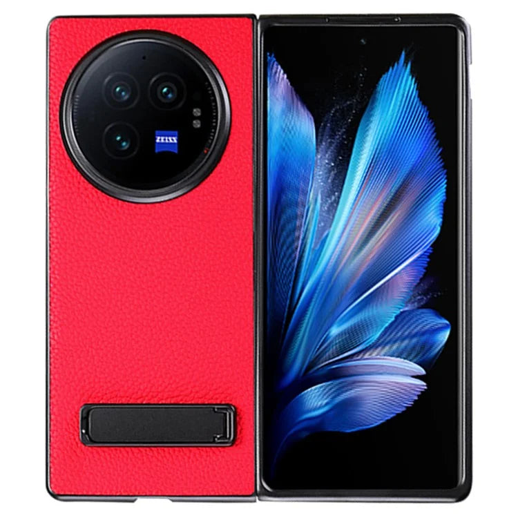 For vivo X Fold3 Phone Cover PC+PU Leather Hidden Kickstand Back Case