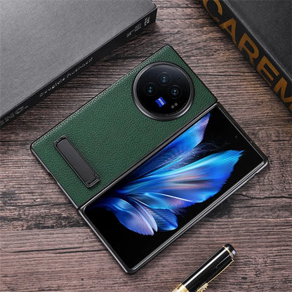 For vivo X Fold3 Pro Cell Phone Cover Drop-proof PC+PU Leather Hidden Kickstand Case