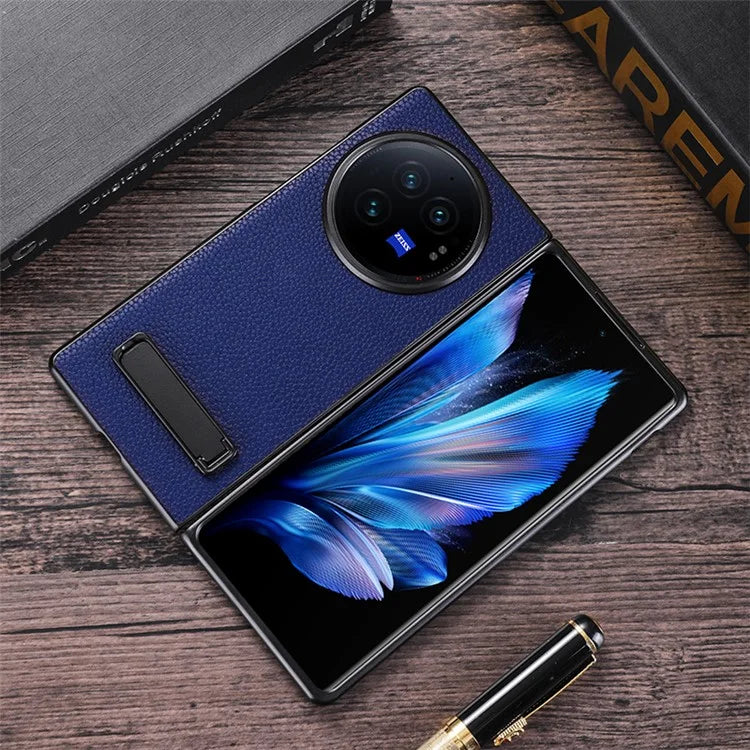 For vivo X Fold3 Pro Cell Phone Cover Drop-proof PC+PU Leather Hidden Kickstand Case