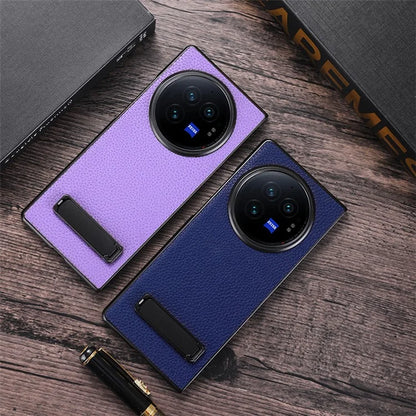For vivo X Fold3 Pro Cell Phone Cover Drop-proof PC+PU Leather Hidden Kickstand Case