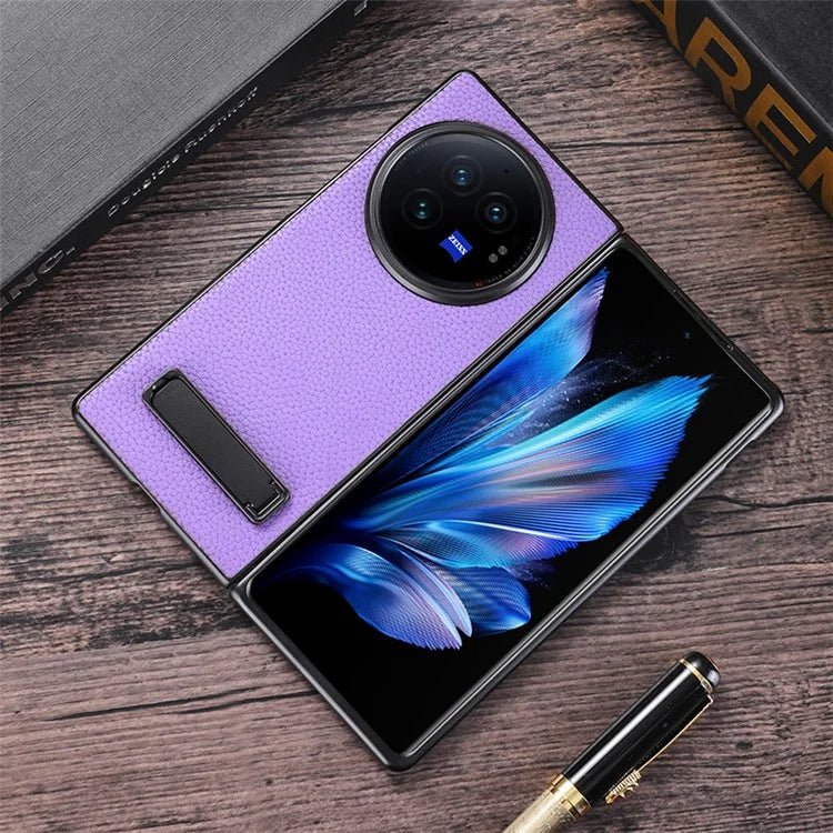 For vivo X Fold3 Pro Cell Phone Cover Drop-proof PC+PU Leather Hidden Kickstand Case
